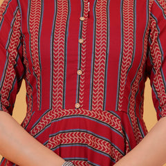 Red Printed Cotton Anarkali Kurta Set for Women