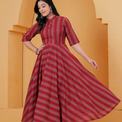 Pure cotton red Anarkali kurta set for women