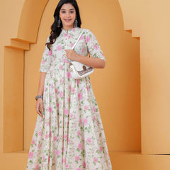 White floral printed Anarkali kurta with palazzo pants
