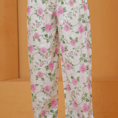 White floral printed Anarkali palazzo pants View
