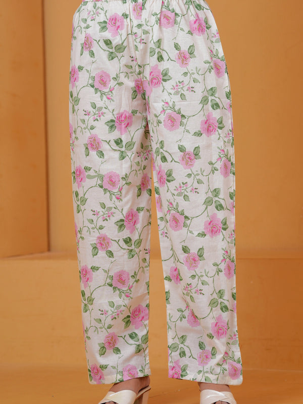 White floral printed Anarkali palazzo pants View
