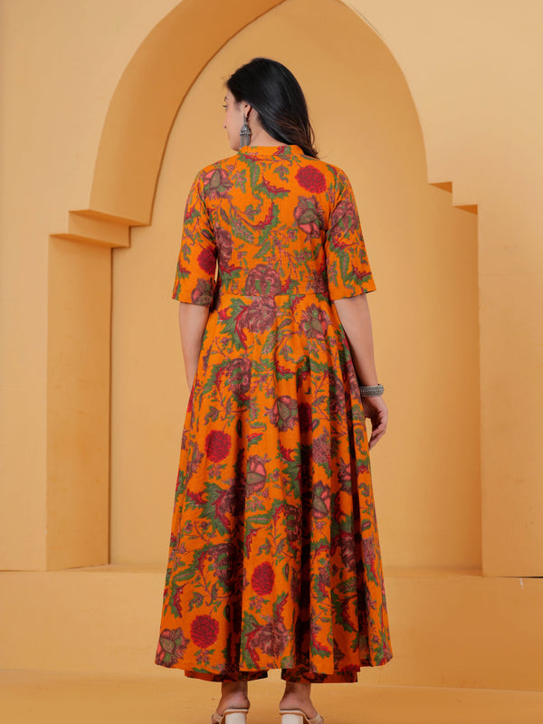 Stylish yellow long Anarkali kurta set 
