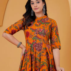 Yellow ethnic Anarkali kurta for women 
