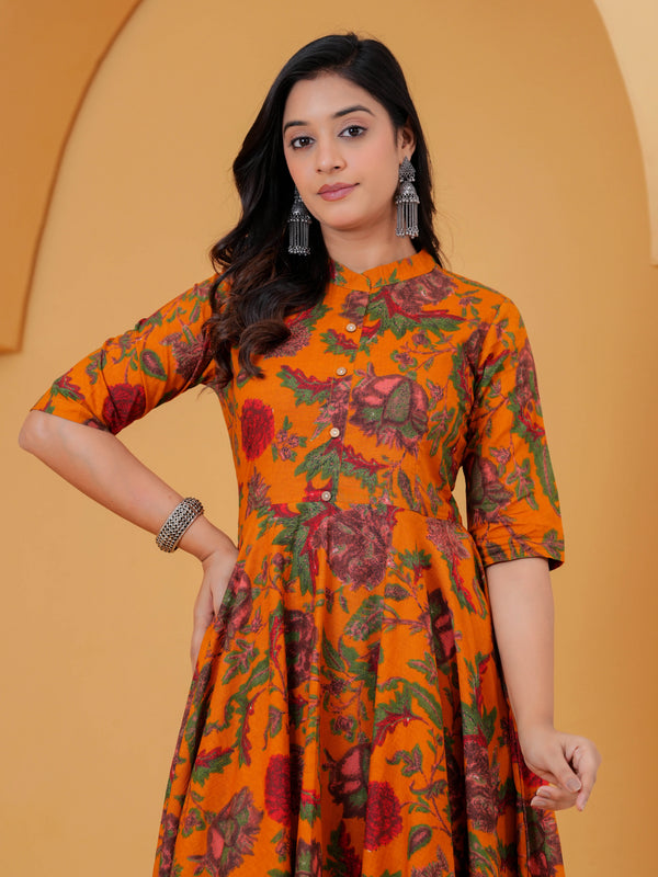 Yellow ethnic Anarkali kurta for women 
