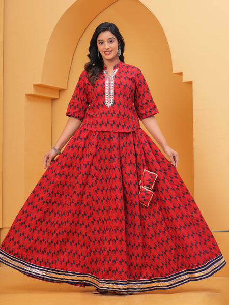Festive red ethnic kurta set for women
