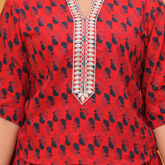 Women red ethnic motif kurta skirt set
