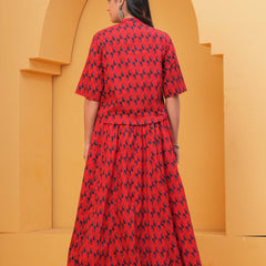 Red Ethnic Motif Kurta Skirt Set