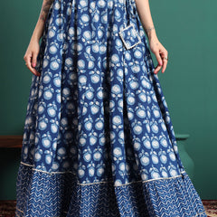 Women Floral Printed Cotton Flared Maxi Skirt