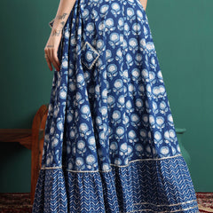 Women Floral Printed Cotton Flared Maxi Skirt