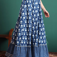 Women Floral Printed Cotton Flared Maxi Skirt