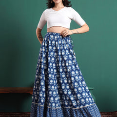Women Floral Printed Cotton Flared Maxi Skirt
