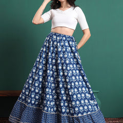 Women Floral Printed Cotton Flared Maxi Skirt