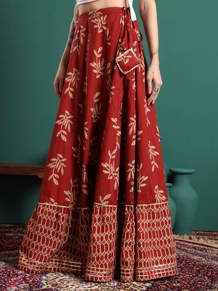 Floral Printed Flared Maxi Skirt