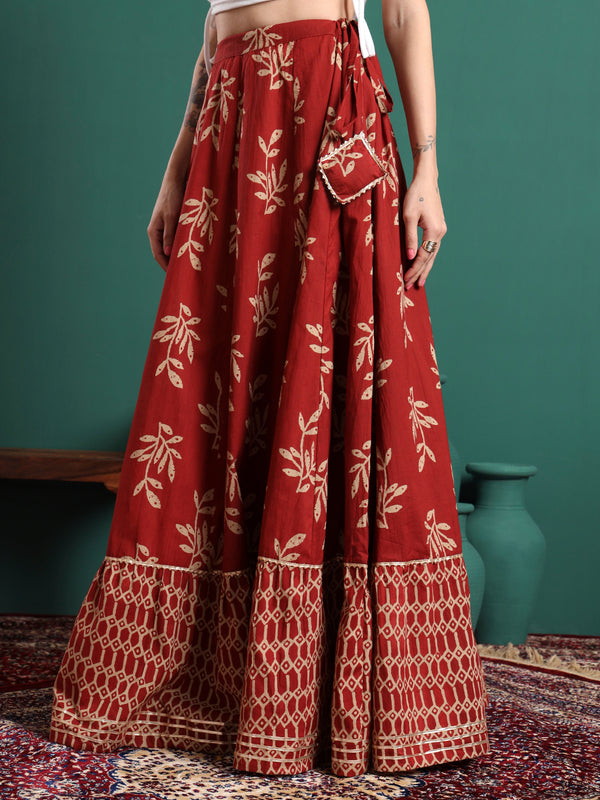 Floral Printed Flared Maxi Skirt