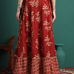 Floral Printed Flared Maxi Skirt