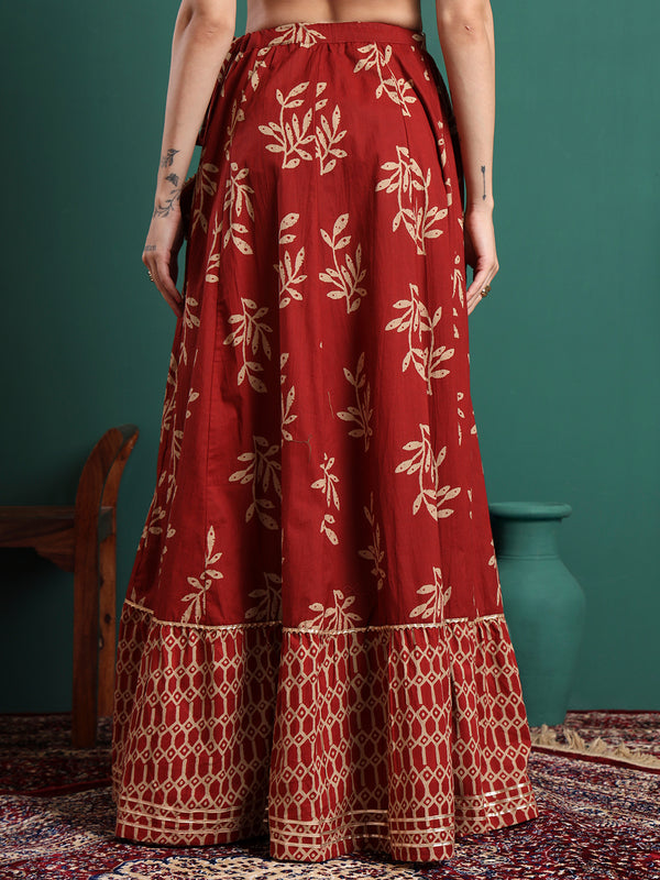 Floral Printed Flared Maxi Skirt