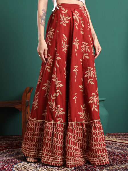 Floral Printed Flared Maxi Skirt