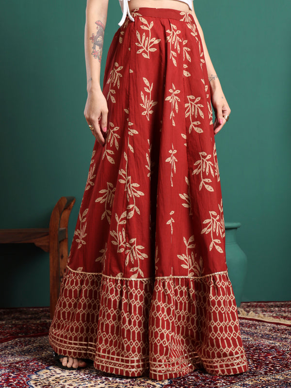 Floral Printed Flared Maxi Skirt