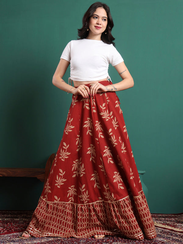 Floral Printed Flared Maxi Skirt