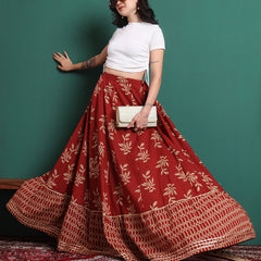 Floral Printed Flared Maxi Skirt