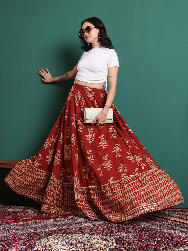 Floral Printed Flared Maxi Skirt