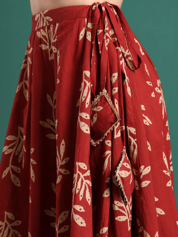 Floral Printed Flared Maxi Skirt