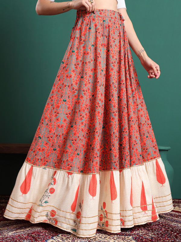 Printed Flared Above Knee Skirt