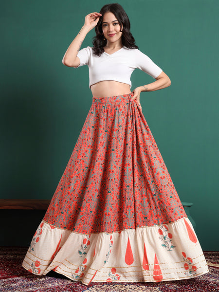 Printed Flared Above Knee Skirt