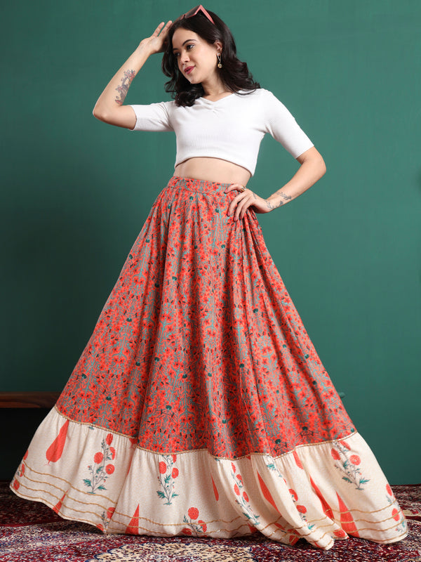 Printed Flared Above Knee Skirt