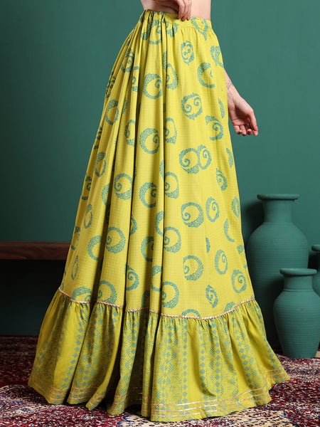 Printed Flared Maxi Skirt