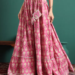 Floral Printed Flared Maxi Skirt