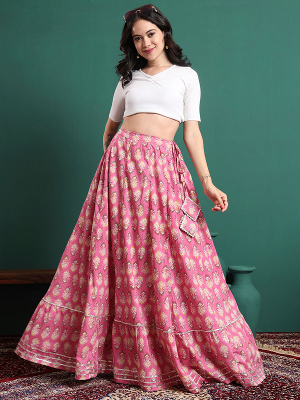 Floral Printed Flared Maxi Skirt