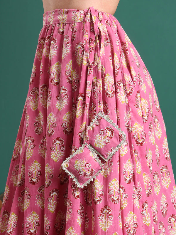 Floral Printed Flared Maxi Skirt