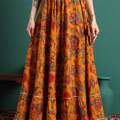 Yellow Printed Flared Maxi Skirt