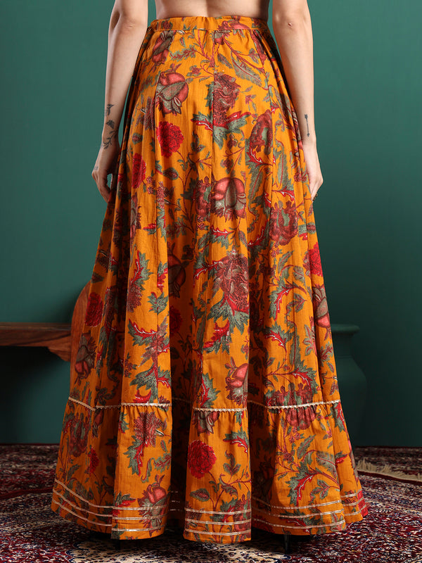 Yellow Printed Flared Maxi Skirt