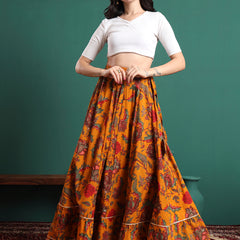 Yellow Printed Flared Maxi Skirt