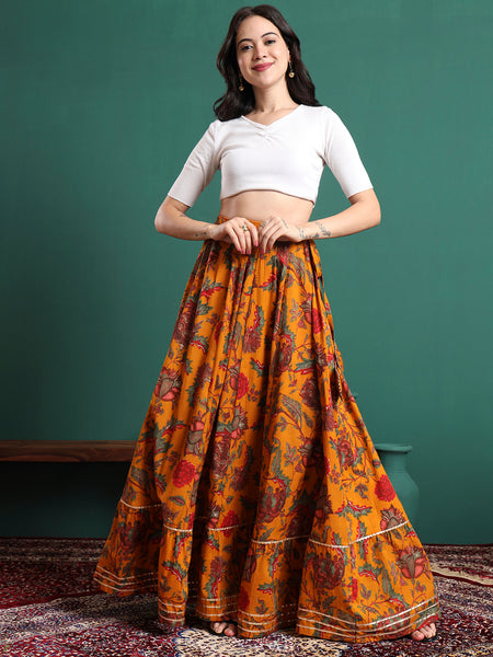 Yellow Printed Flared Maxi Skirt