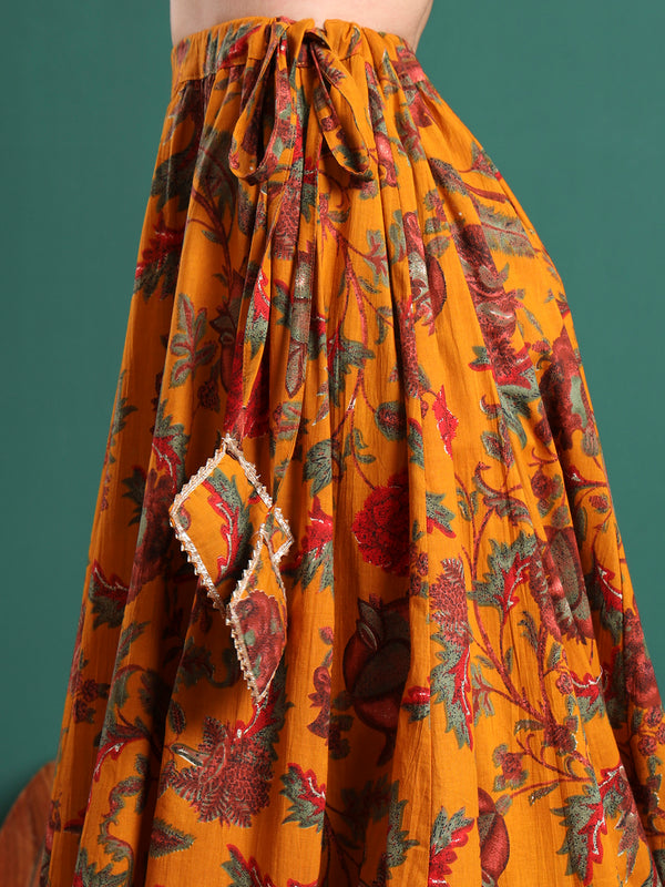 Yellow Printed Flared Maxi Skirt