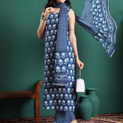 Women Floral Printed Cotton Kurta with Trousers & Dupatta
