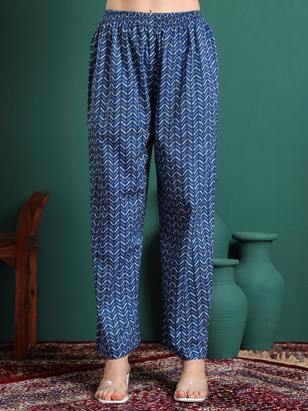 Women Floral Printed Cotton Kurta with Trousers & Dupatta
