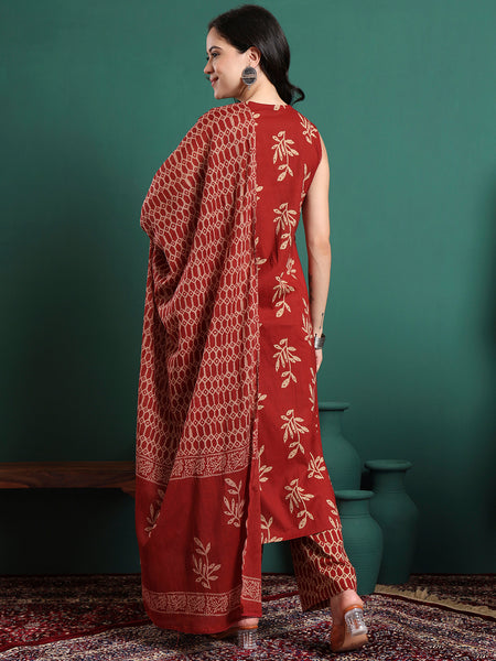 Women Ethnic Motifs Printed Cotton Kurta with Trousers & Dupatta
