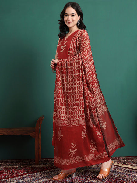 Women Ethnic Motifs Printed Cotton Kurta with Trousers & Dupatta