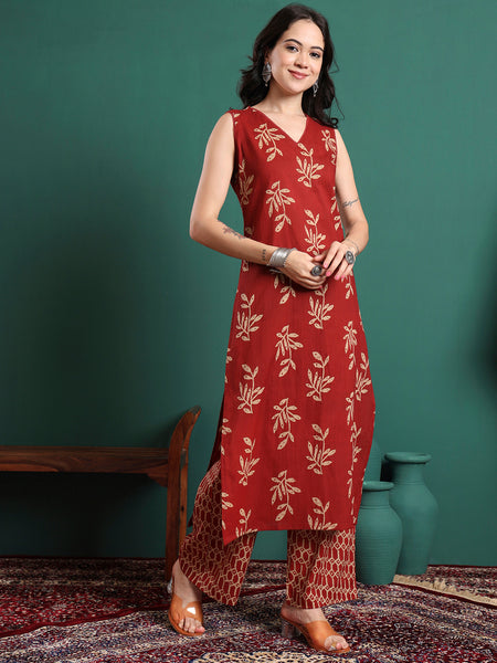 Women Ethnic Motifs Printed Cotton Kurta with Trousers & Dupatta