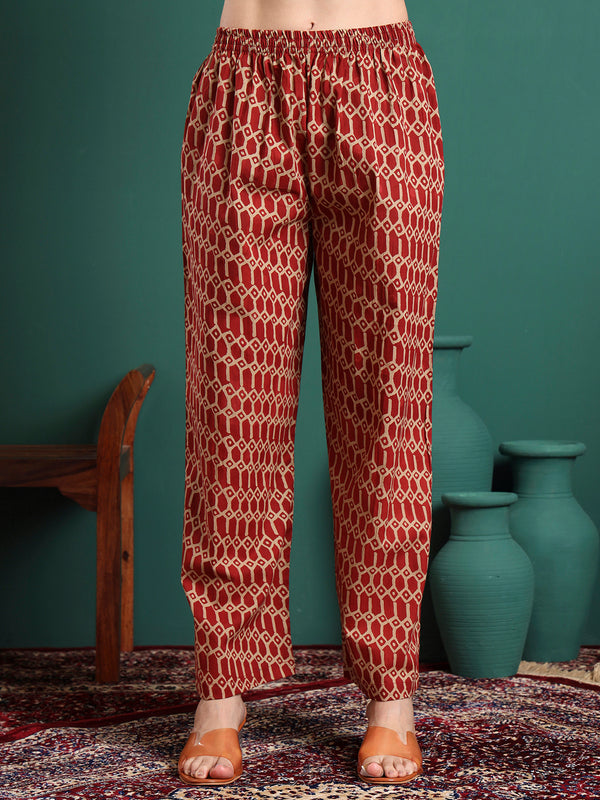 Women Ethnic Motifs Printed Cotton Kurta with Trousers & Dupatta
