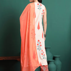 Women Floral Printed Cotton Kurta with Trousers & Dupatta