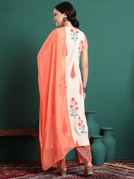 Women Floral Printed Cotton Kurta with Trousers & Dupatta