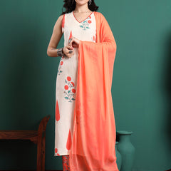 Women Floral Printed Cotton Kurta with Trousers & Dupatta