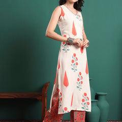 Women Floral Printed Cotton Kurta with Trousers & Dupatta