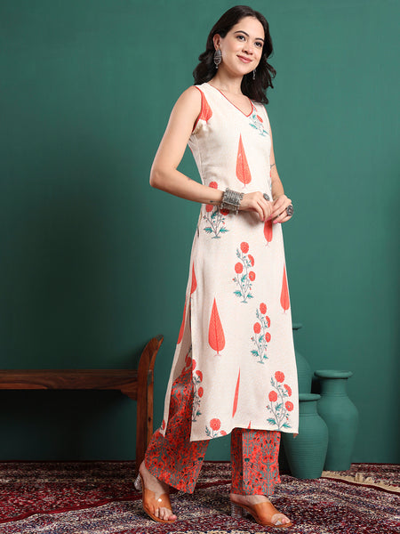 Women Floral Printed Cotton Kurta with Trousers & Dupatta