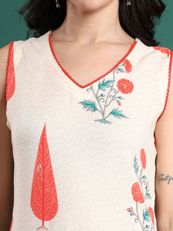 Women Floral Printed Cotton Kurta with Trousers & Dupatta